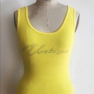 Stretchy Rib Tank Top with iron-on rhinestones.